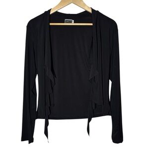 Sympli Open Cardigan Women Size 8 Stretchy Knit Cascade Ruffle Ballet Black